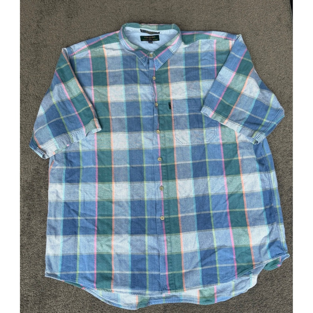 Colours‎ by Alexander Julian Mens XL Plaid Short Sleeve Button Down Shirt Blue